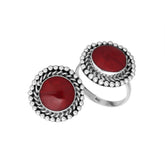 Handcrafted Sterling Silver round shape ring with Red Coral and Balinese beaded rope detailing